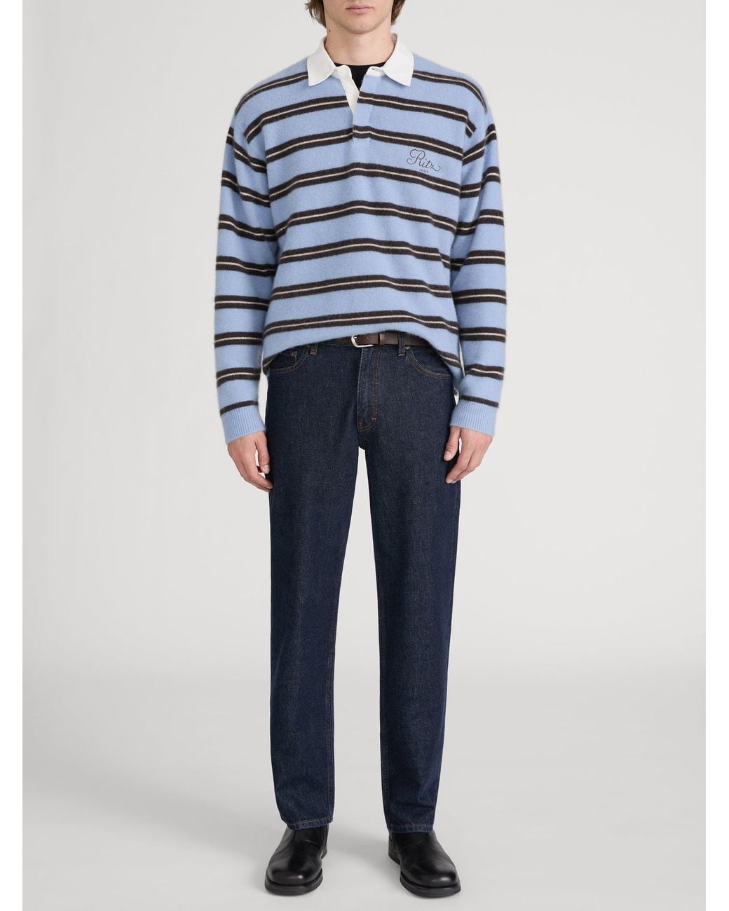 FRAME Blue The Ritz Brushed Cashmere Rugby Sweater for men