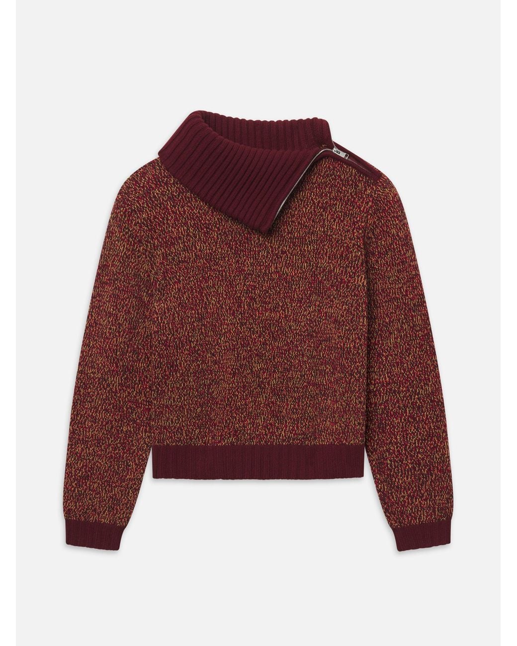 FRAME Red The Marled Zip Sweater