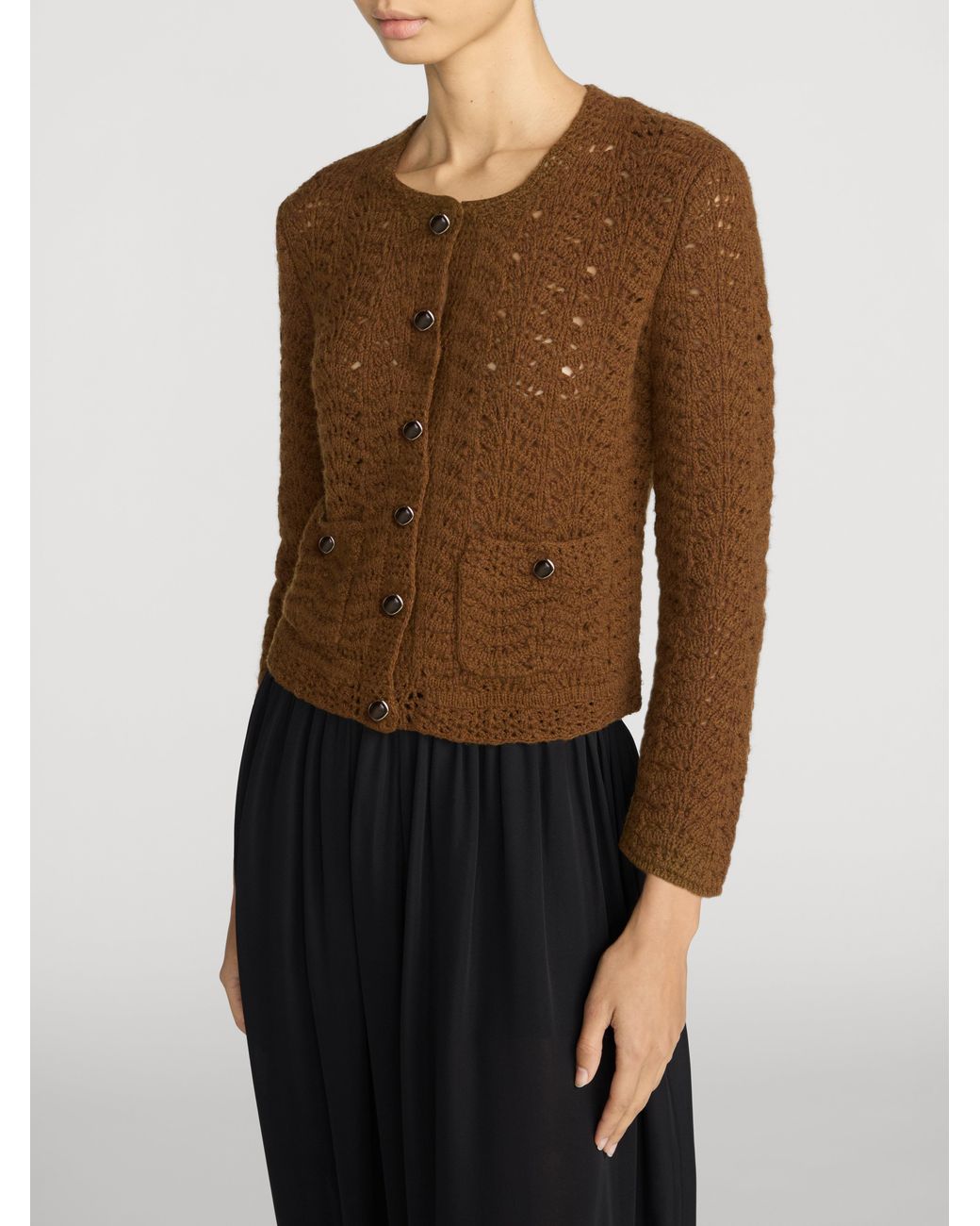 FRAME Brown The Chevron Knit Cardi