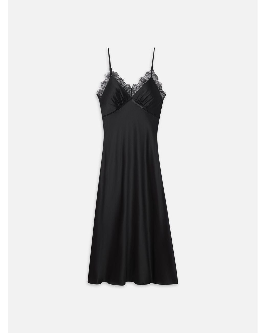 FRAME Black The Silk Lace Slip Dress