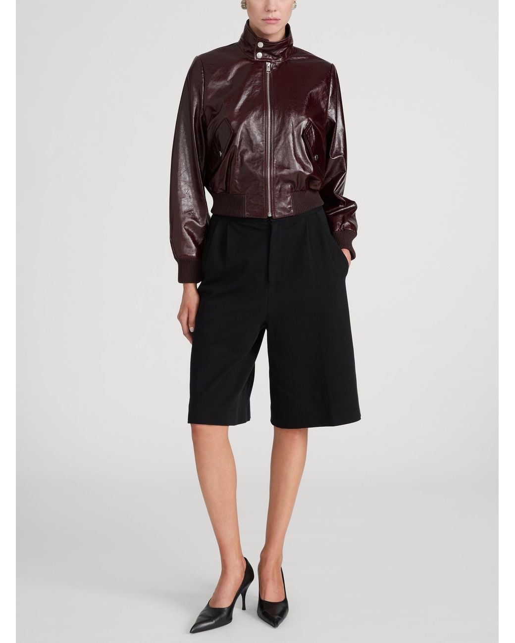 FRAME Brown The Patent Leather Harrington Jacket