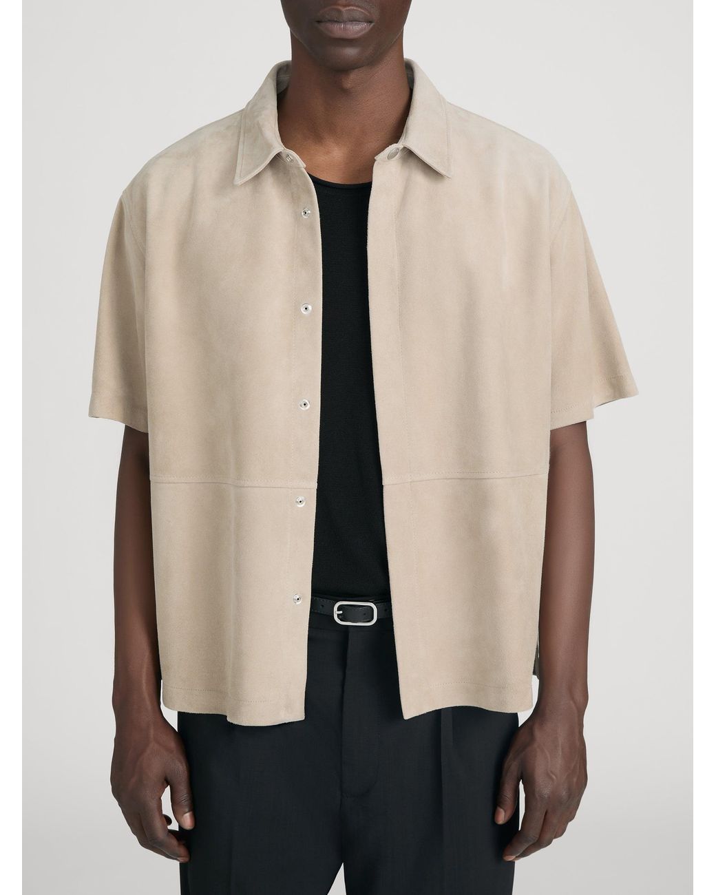 FRAME Natural Short Sleeve Suede Shirt for men