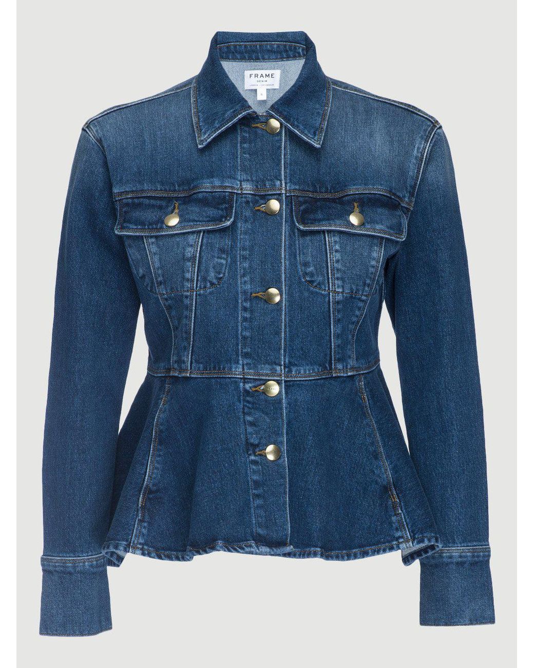 FRAME Denim Flounce Jacket in Blue | Lyst