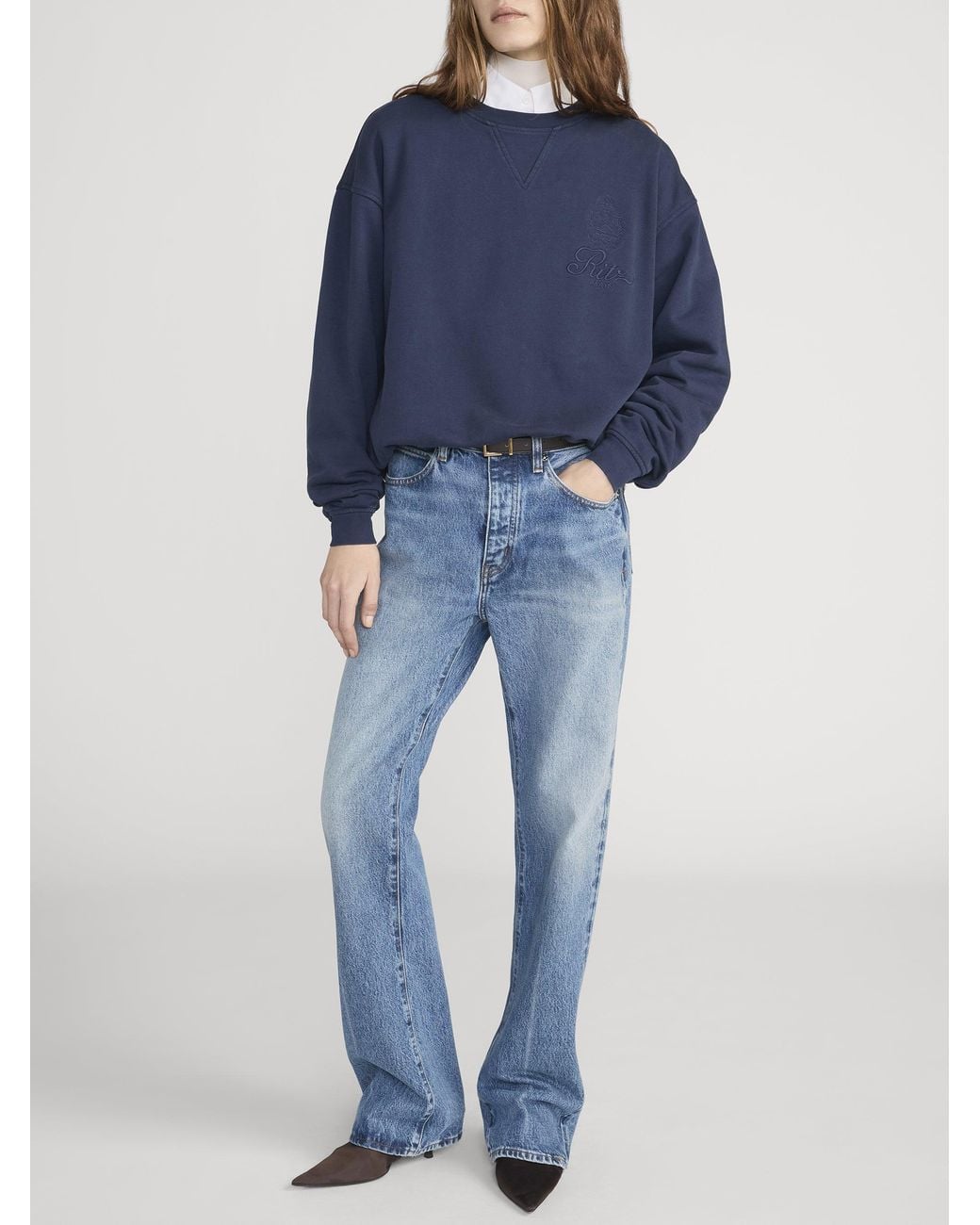 FRAME Blue Ritz Tonal Logo Crewneck