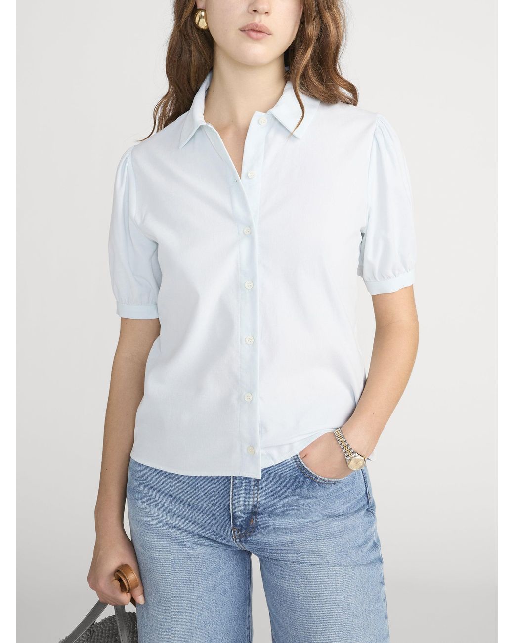 FRAME Blue The Cord Staple Blouse