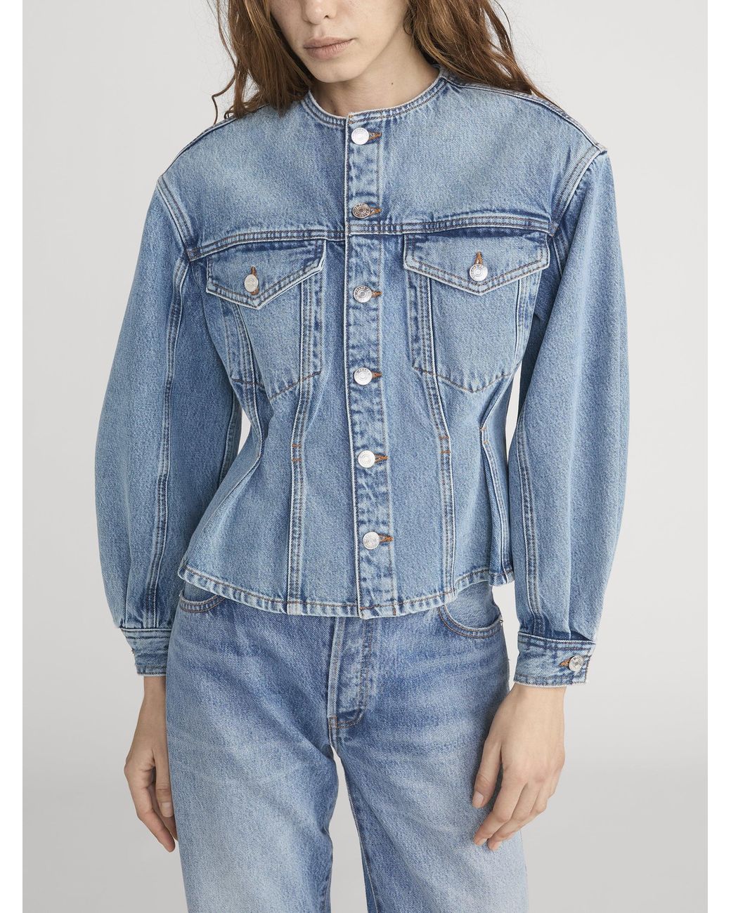 FRAME Blue The Nipped Collarless Jacket