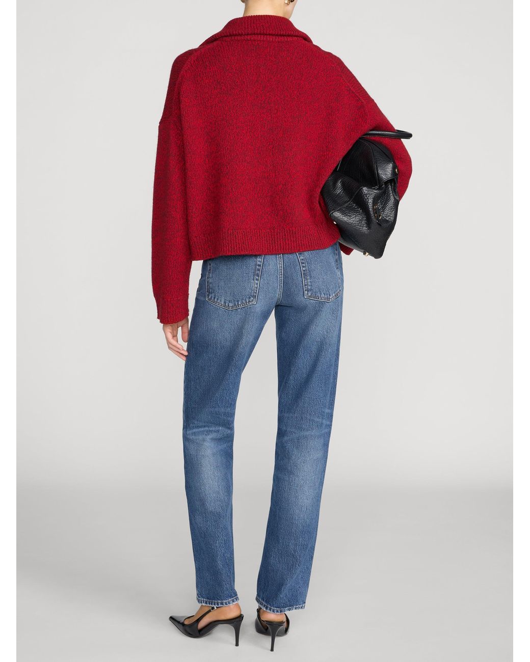 FRAME Red The Half Zip Marled Sweater