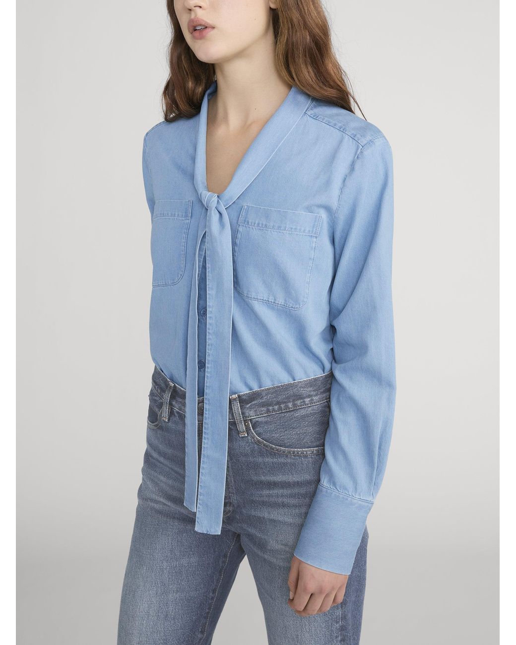 FRAME Blue The Denim Modern Tie Blouse