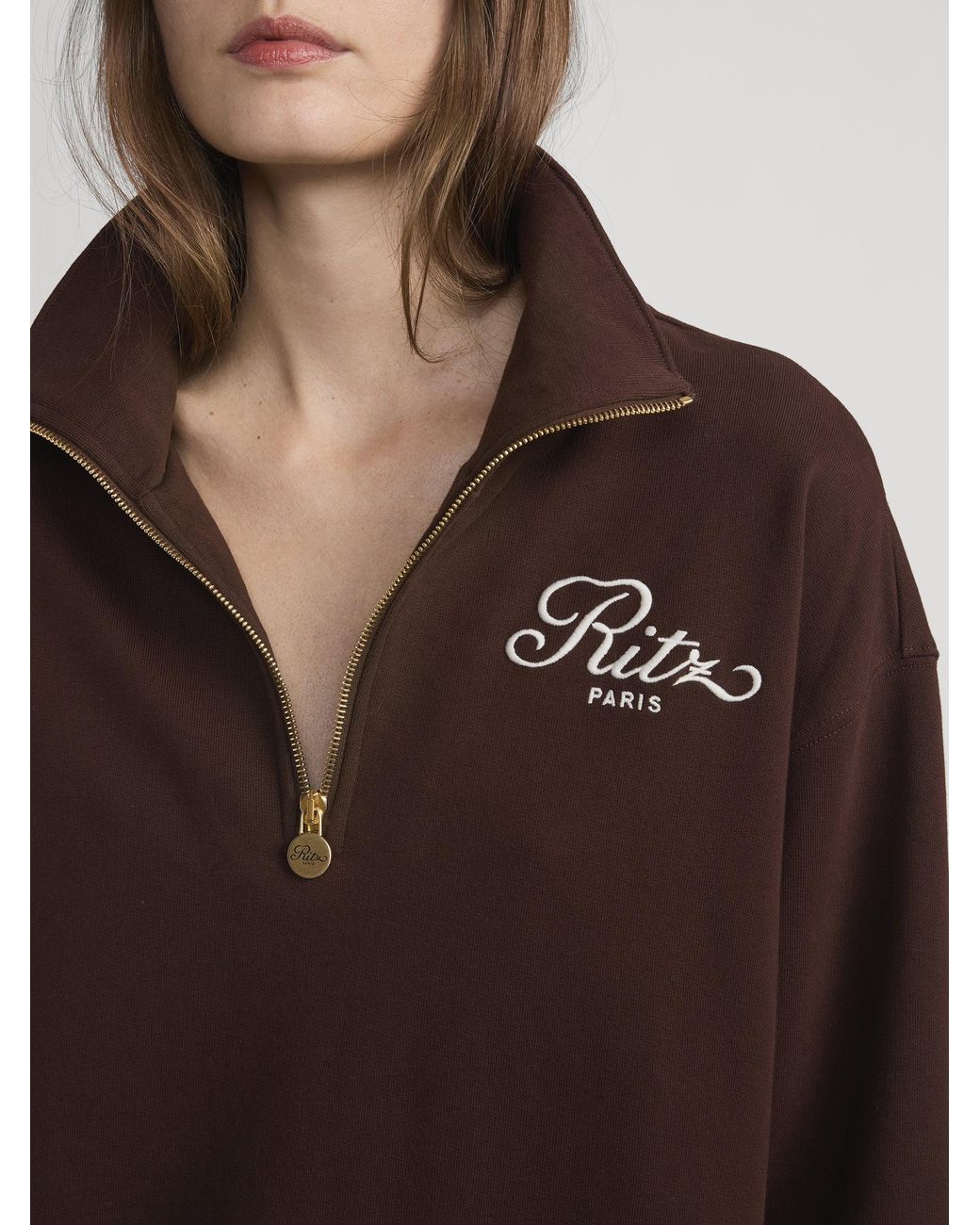 FRAME Brown Ritz Half Zip Polo