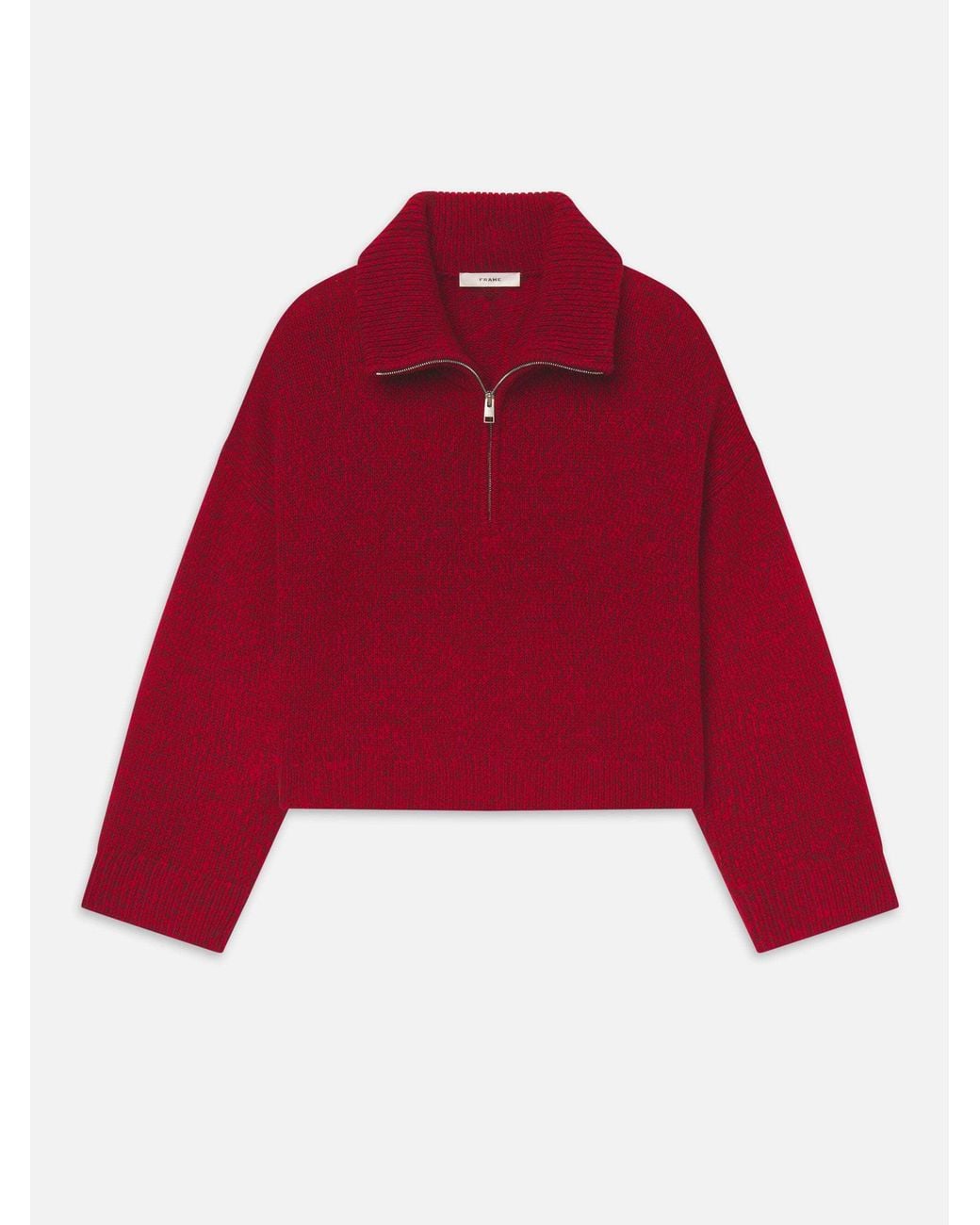 FRAME Red The Half Zip Marled Sweater
