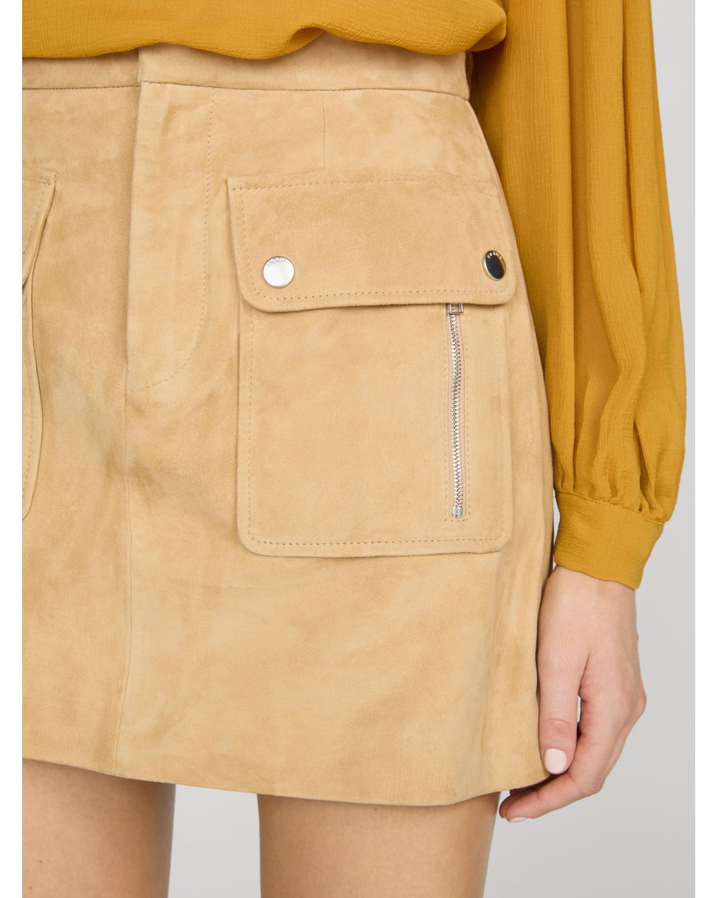 FRAME Natural The Suede Safari Skirt