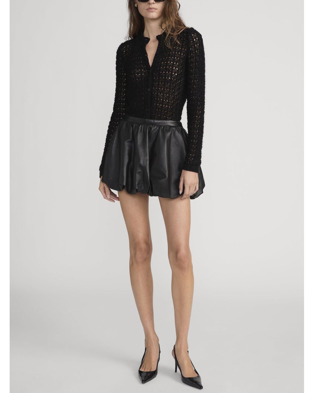 FRAME Black The Leather Bubble Skirt
