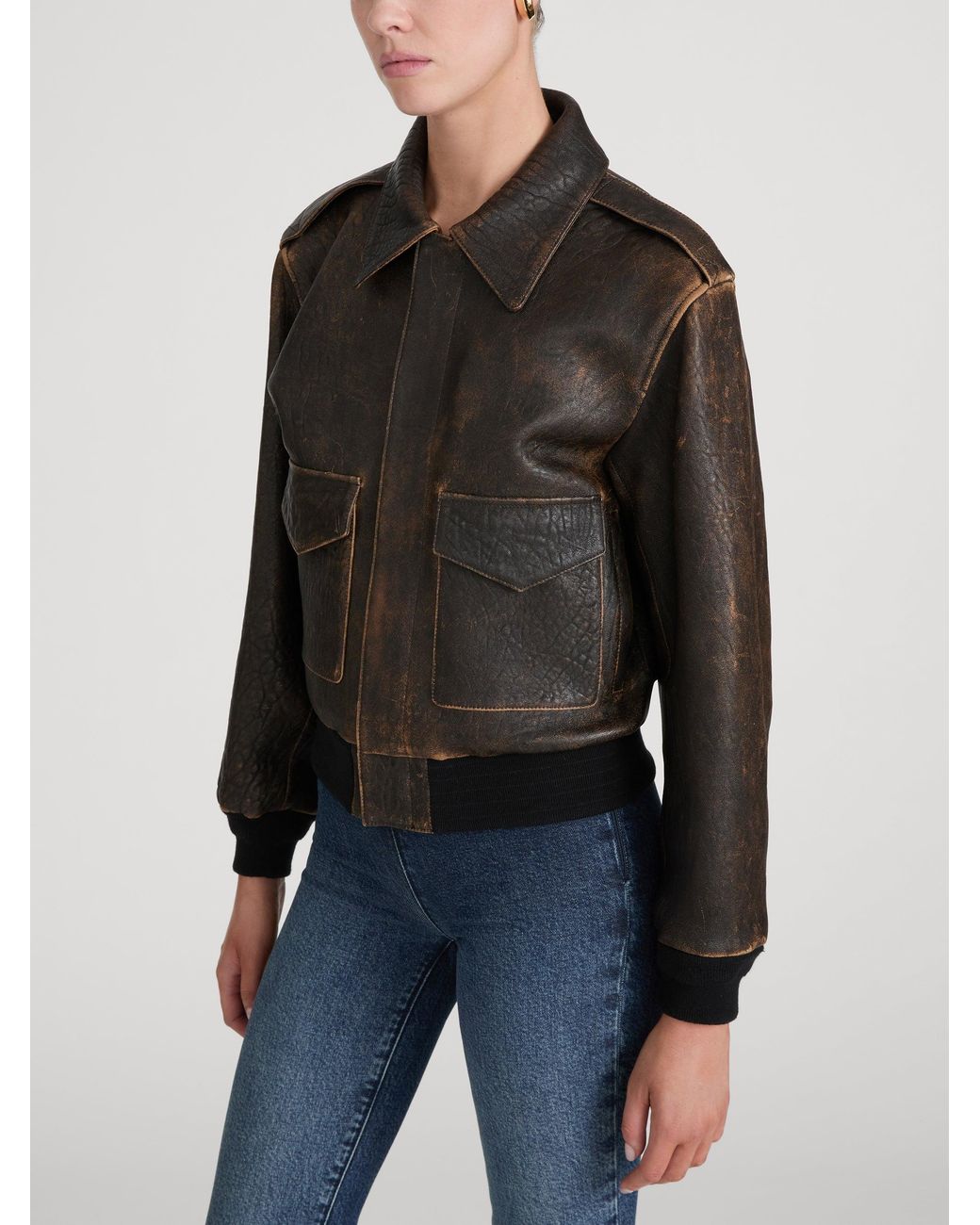 FRAME Brown The Shrunken Flight Jacket