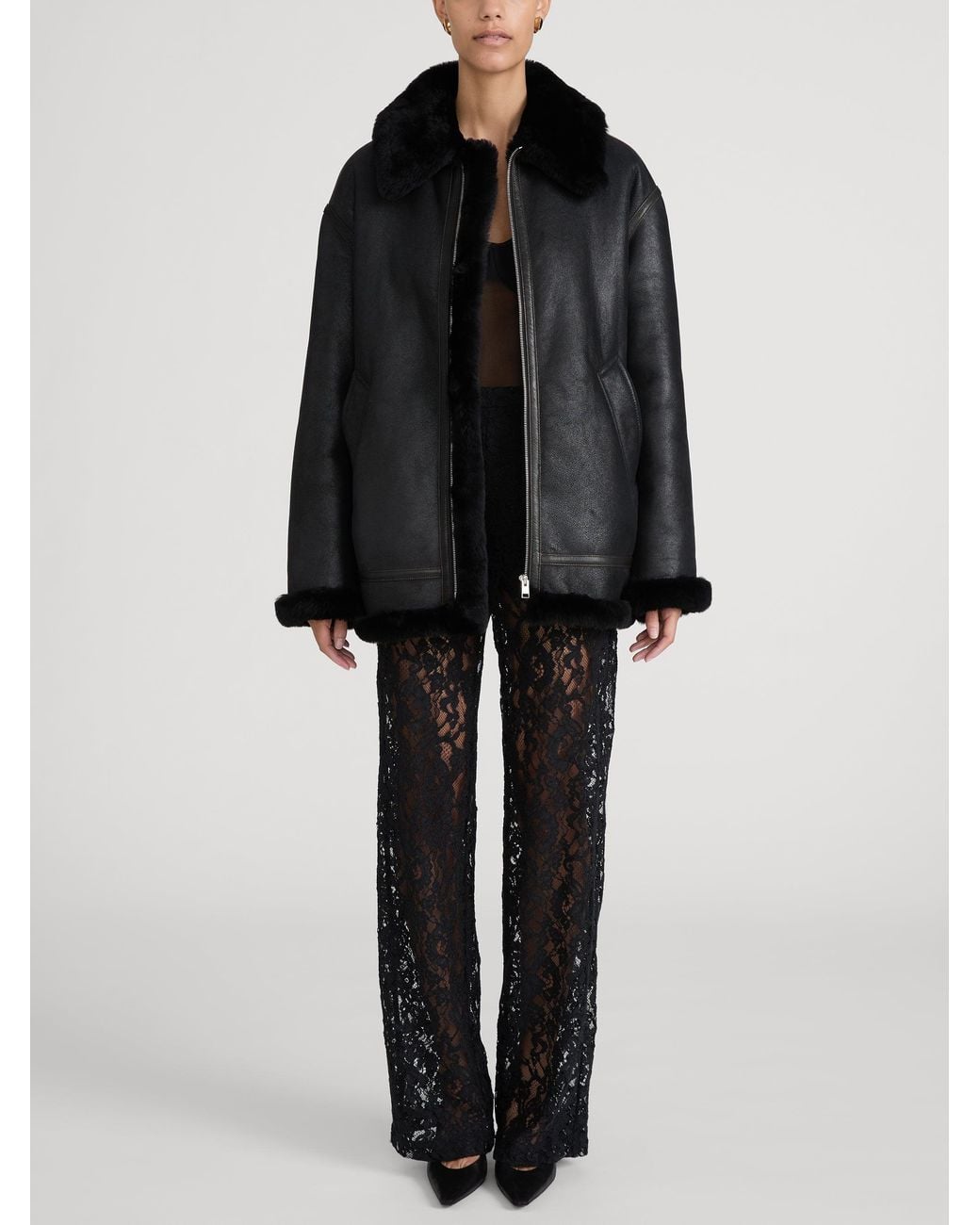 FRAME Black The Shearling Aviator Jacket