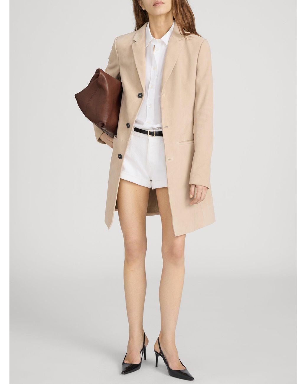 FRAME Natural The Sleek Suede Coat