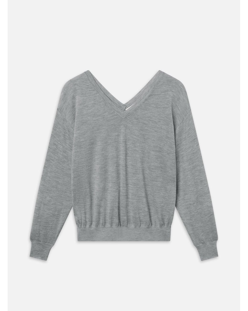 FRAME Gray The Cashmere V Neck Sweater