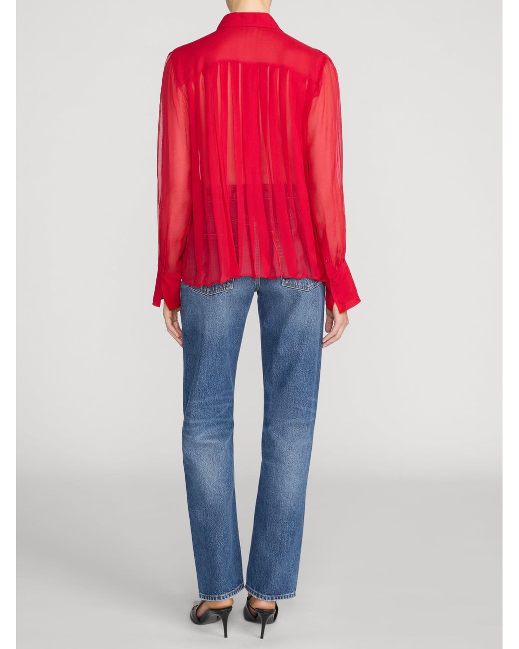 FRAME Red The Whisper Pleat Top