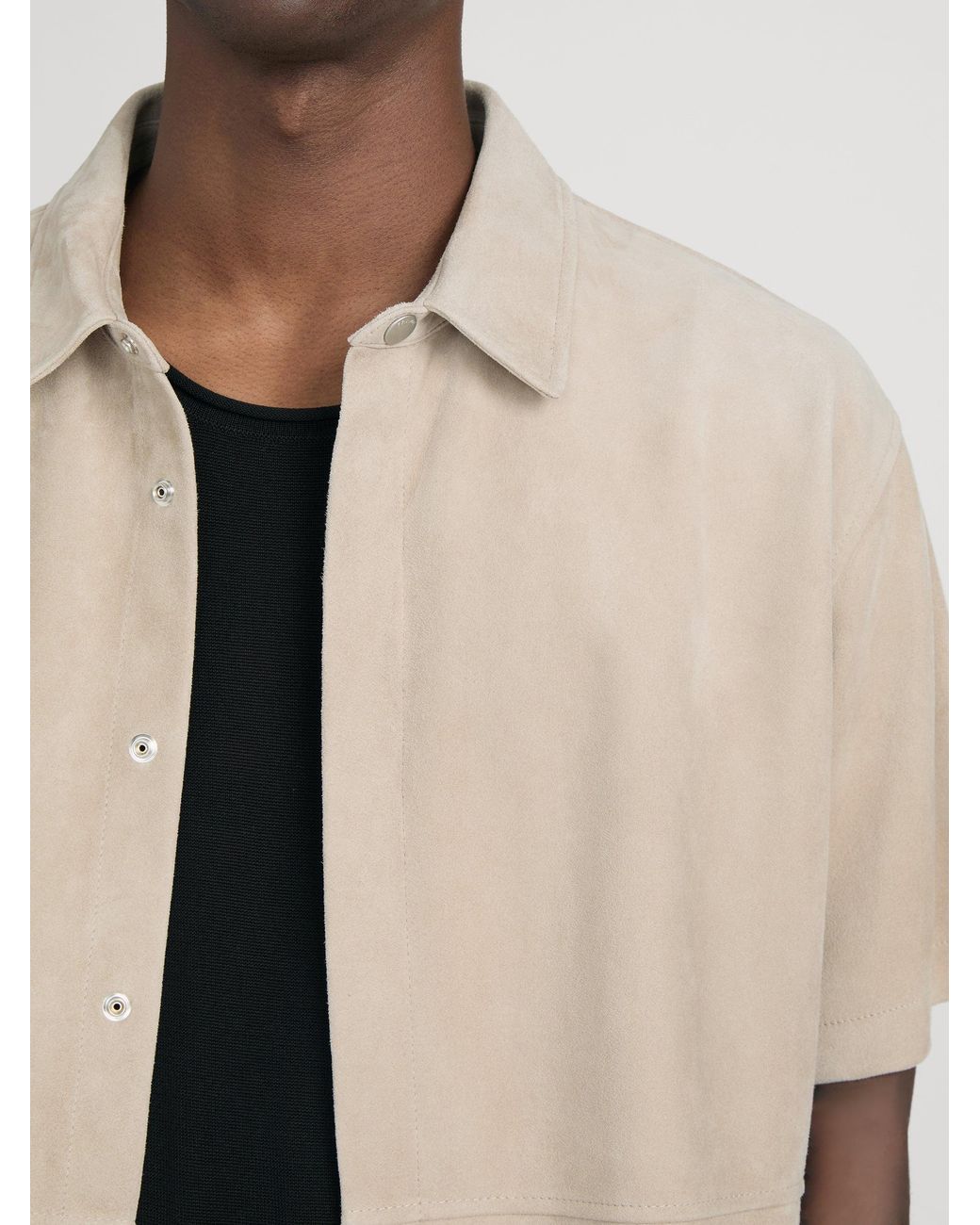 FRAME Natural Short Sleeve Suede Shirt for men