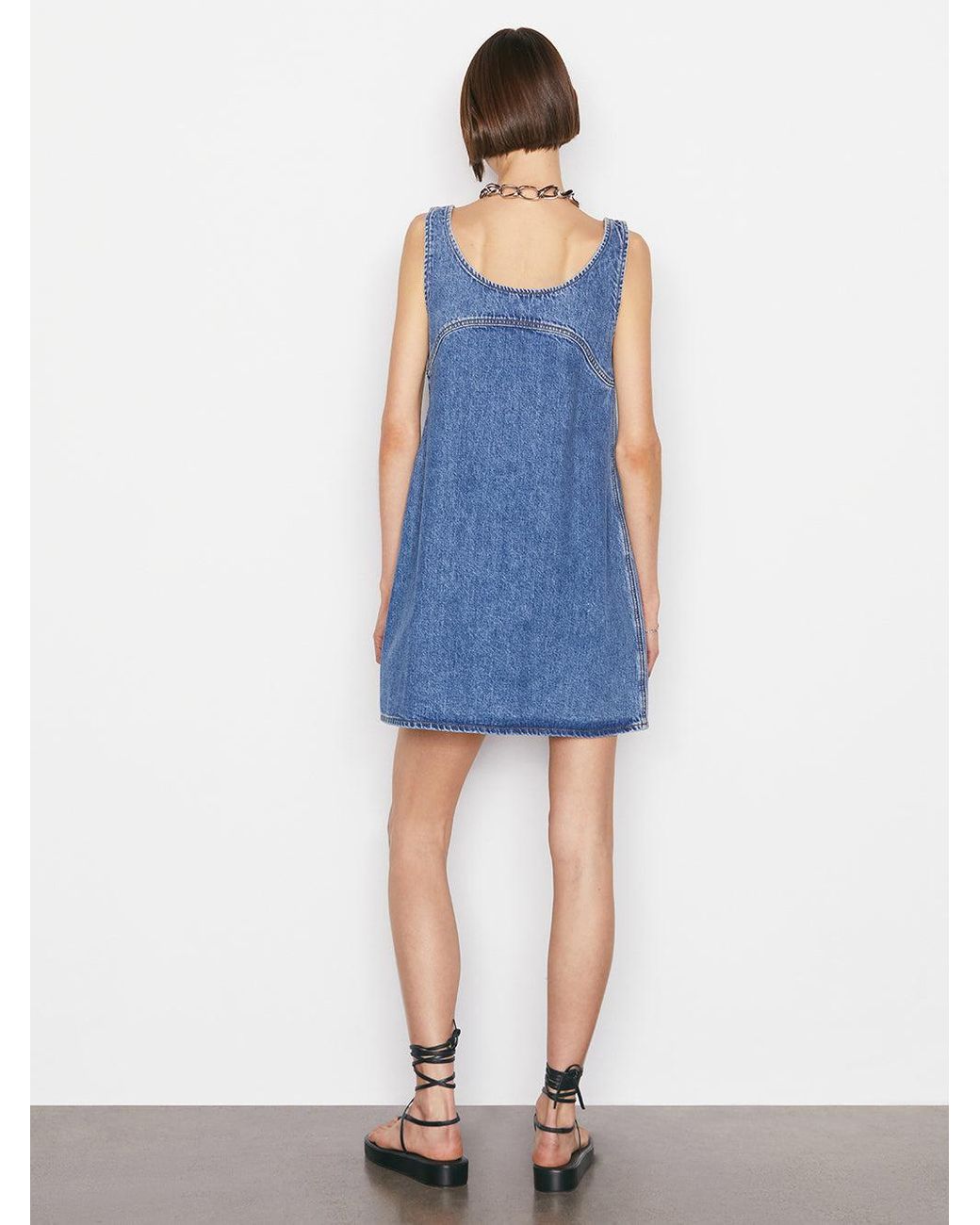 FRAME Micro Flare Denim Dress in Blue | Lyst