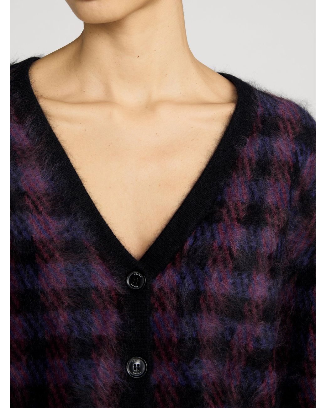 FRAME Purple The Brushed Houndstooth Cardi