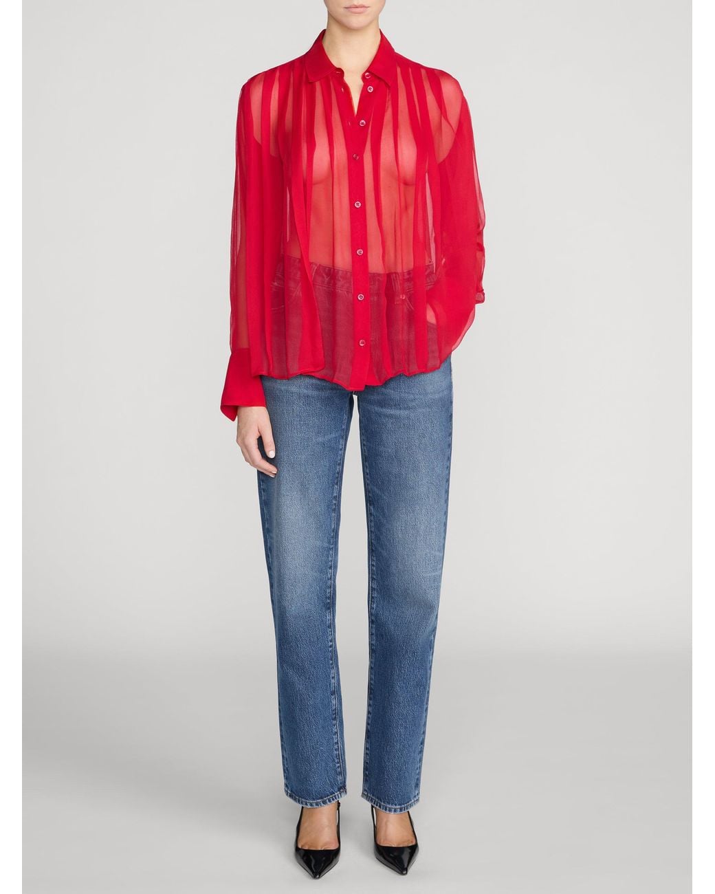 FRAME Red The Whisper Pleat Top