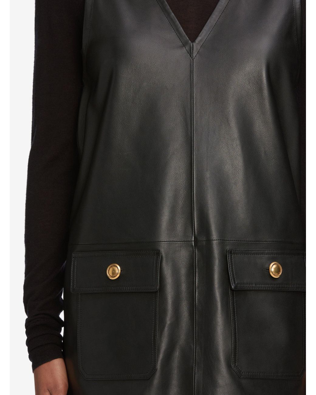 FRAME The Leather Pinafore Dress in Black | Lyst