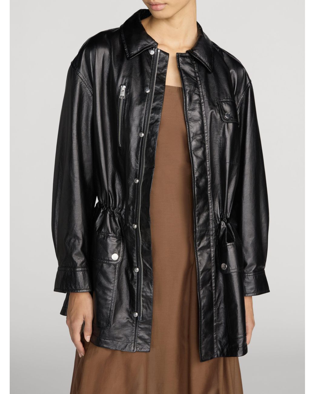 FRAME Black The Paper Leather Safari Jacket