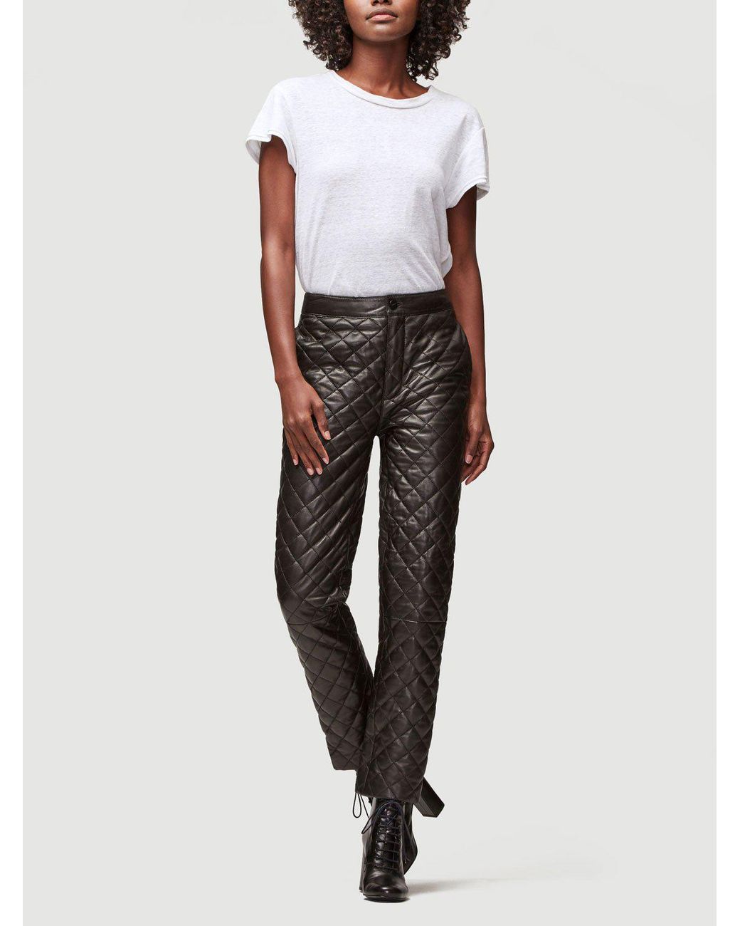 FRAME Quilted Leather Pant in Black | Lyst