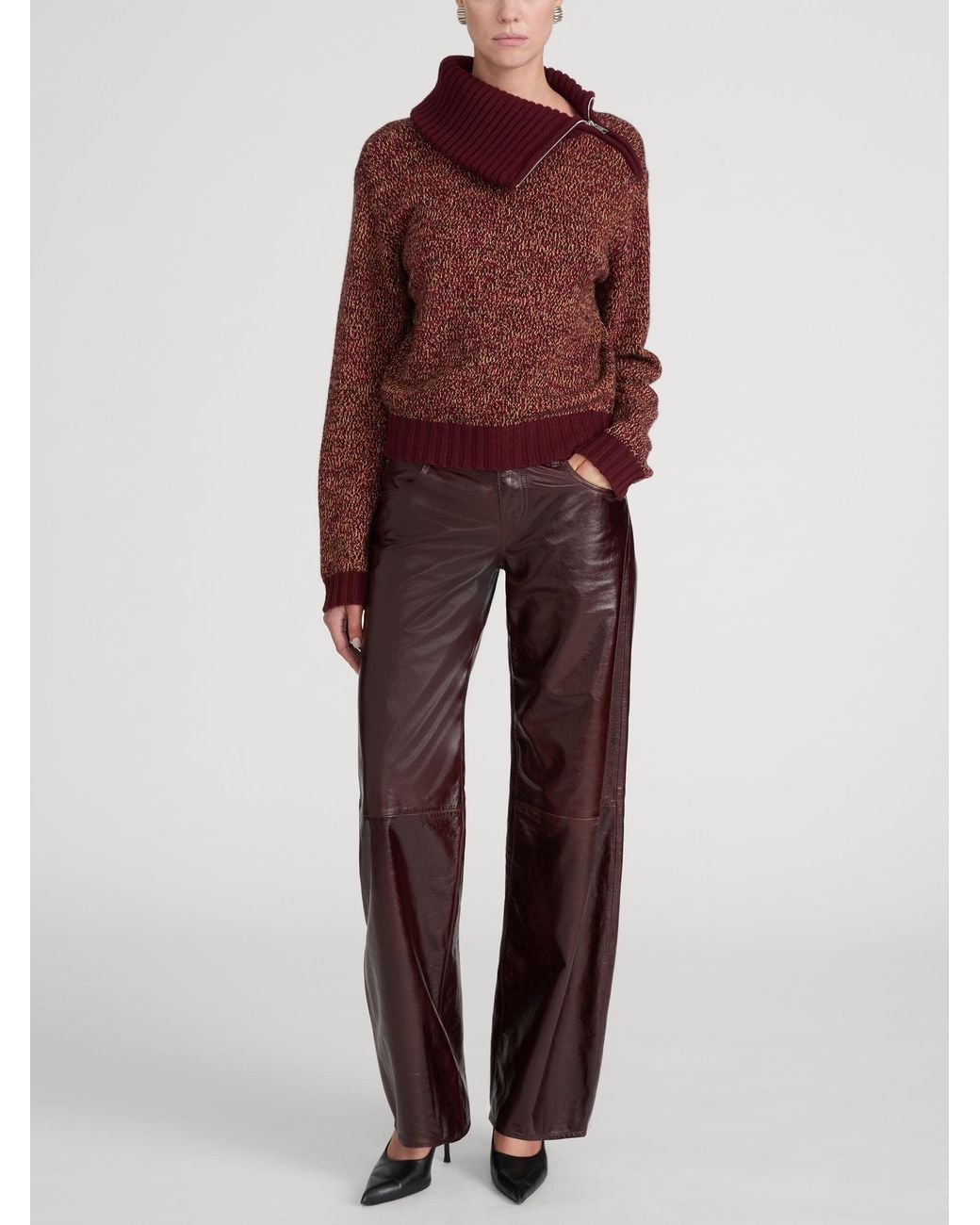 FRAME Red The Marled Zip Sweater