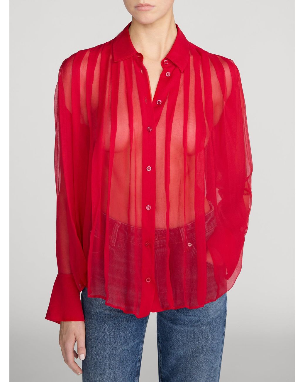 FRAME Red The Whisper Pleat Top