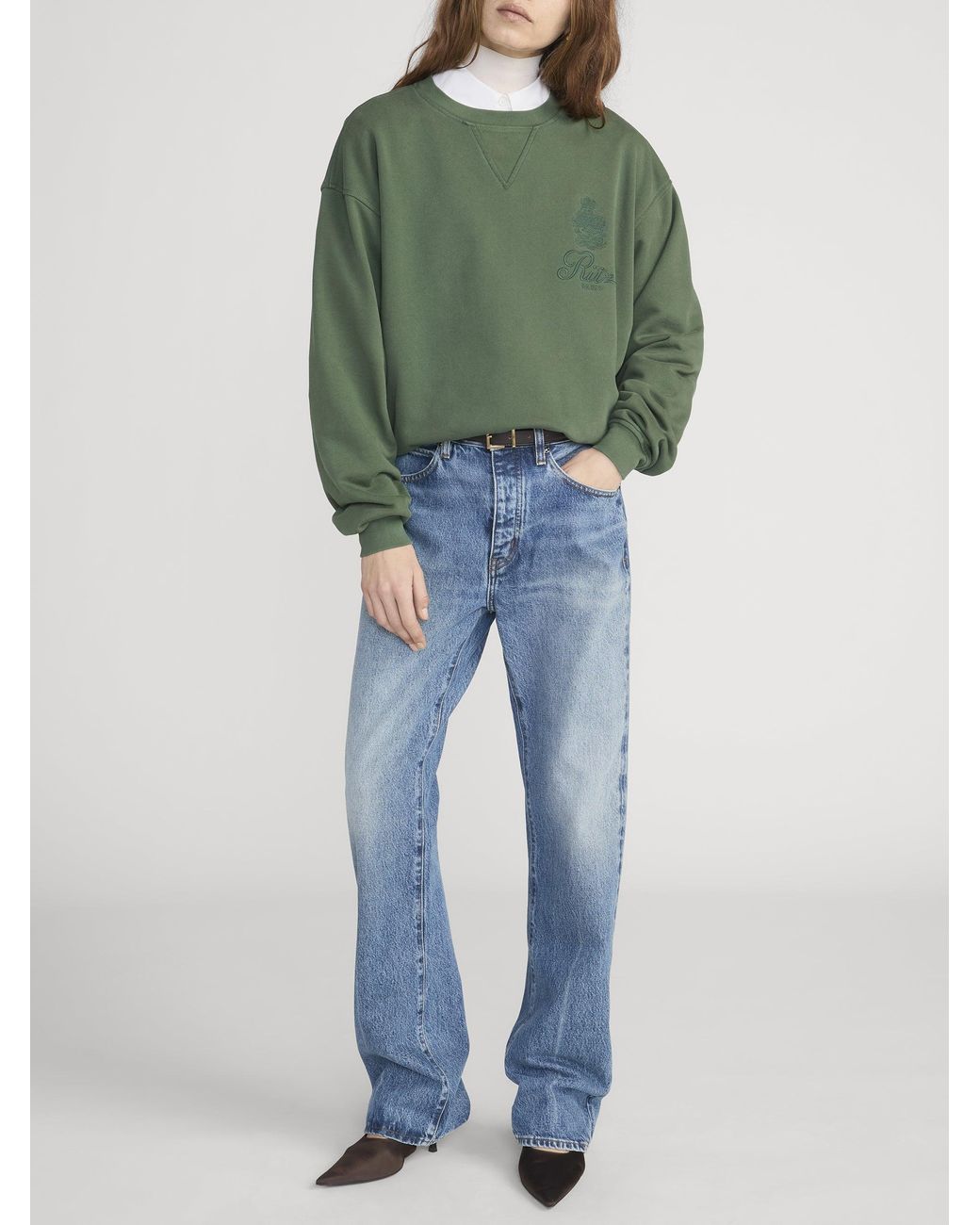 FRAME Green Ritz Tonal Logo Crewneck