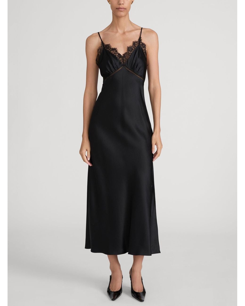 FRAME Black The Silk Lace Slip Dress
