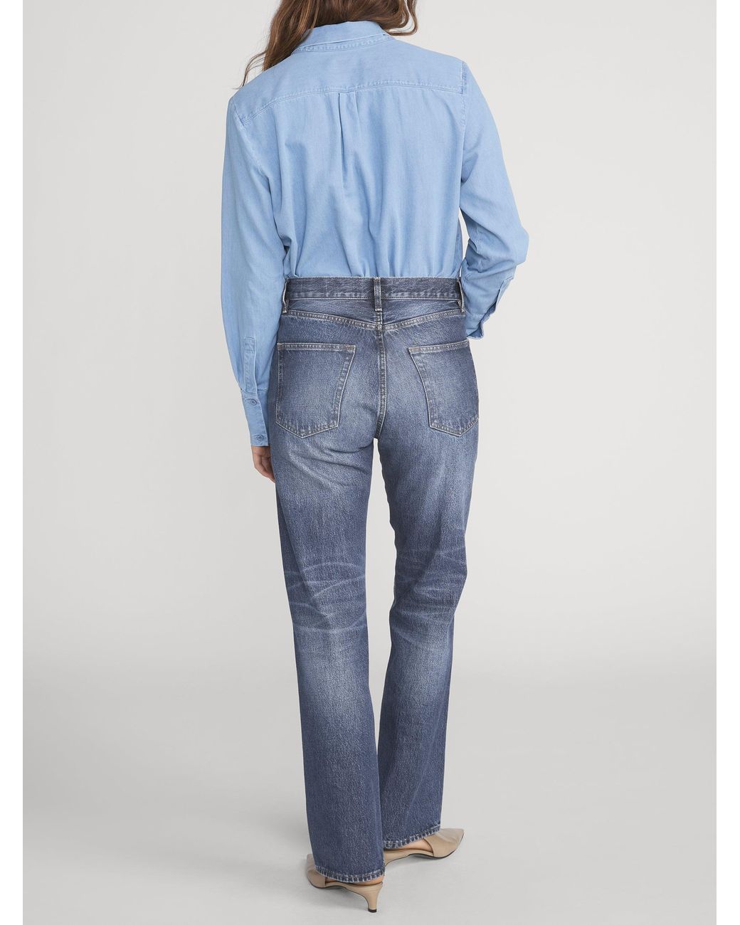 FRAME Blue The Denim Modern Tie Blouse