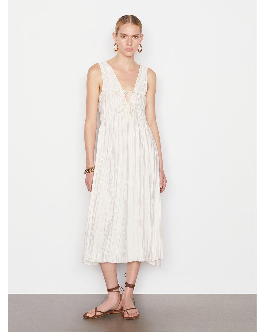 FRAME Cinched Crinkle Dress in White Lyst