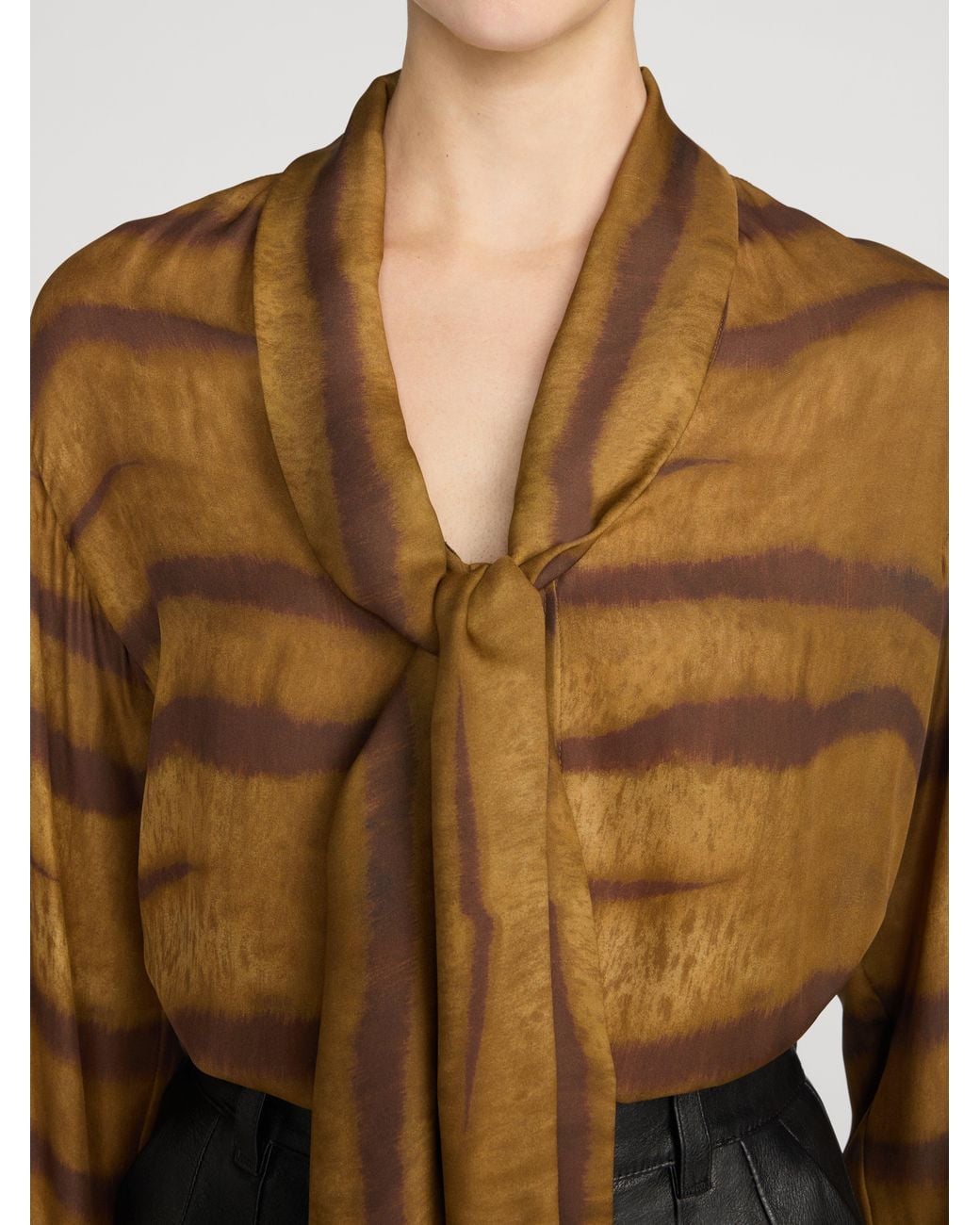 FRAME Brown The Silk Oversized Tie Shirt
