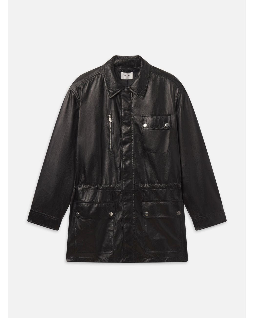 FRAME Black The Paper Leather Safari Jacket
