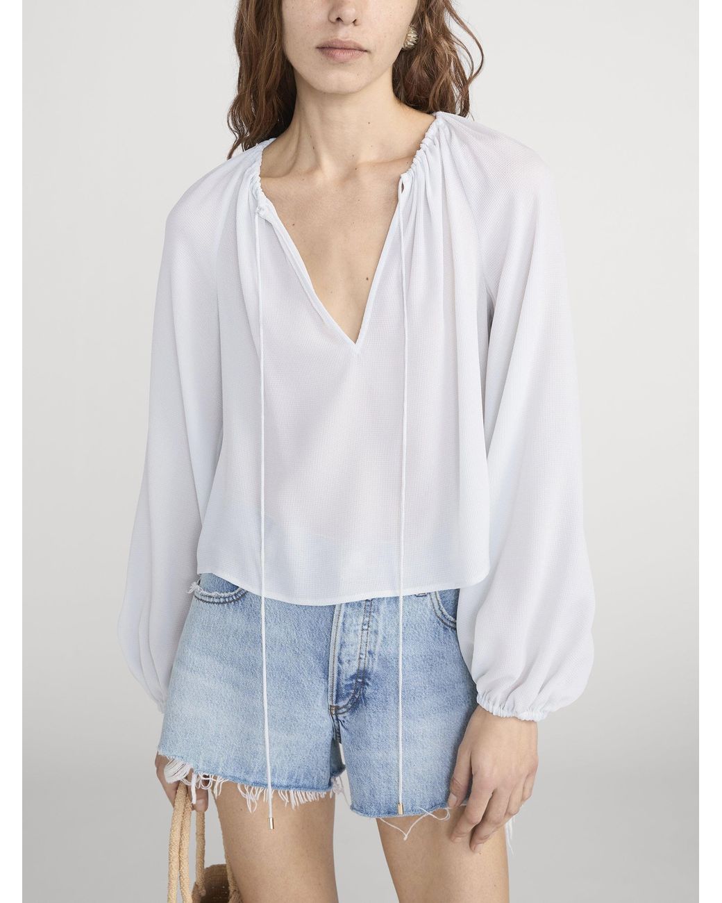 FRAME White The Silk Balloon Blouse
