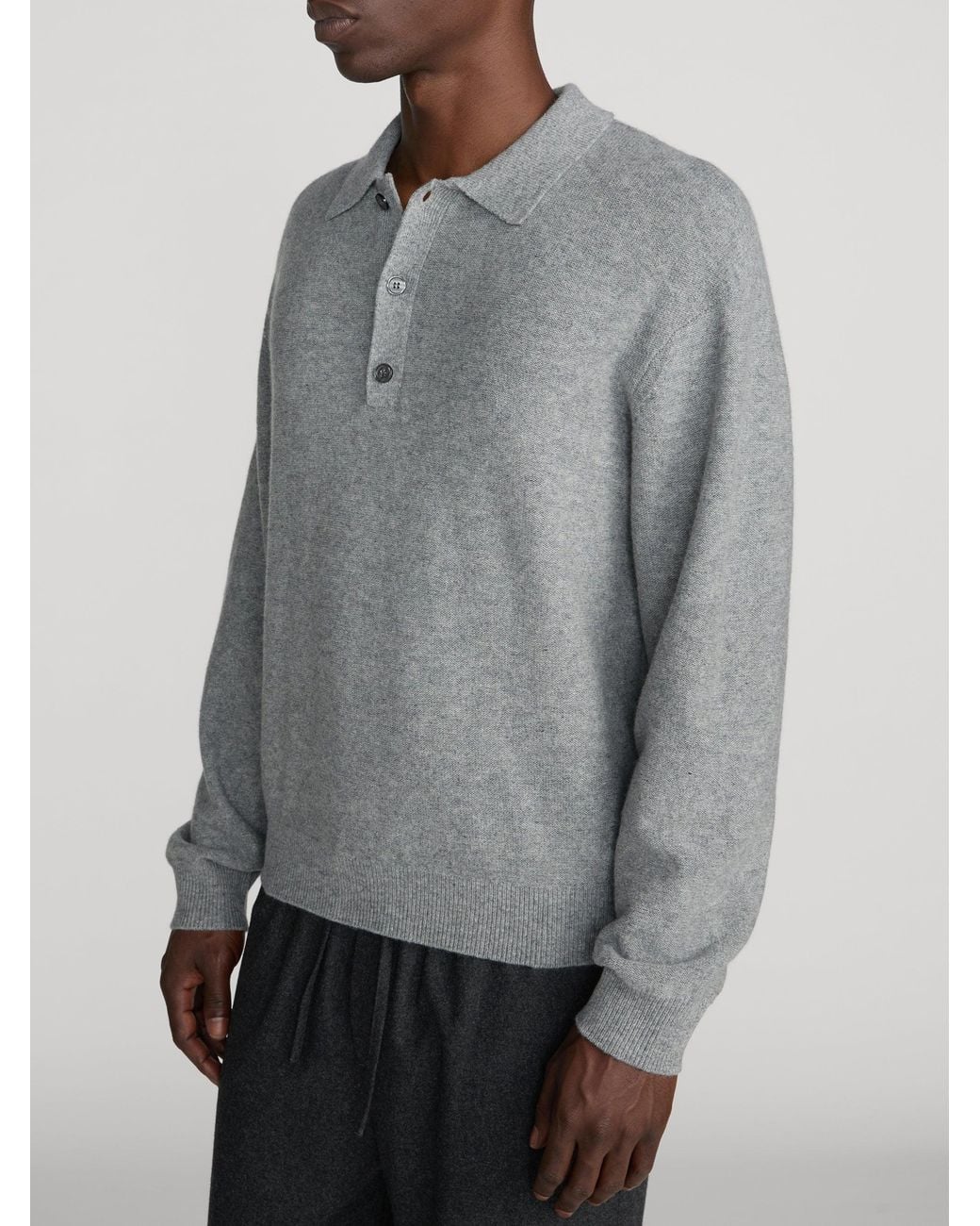 FRAME Gray Boiled Wool Polo Sweater for men