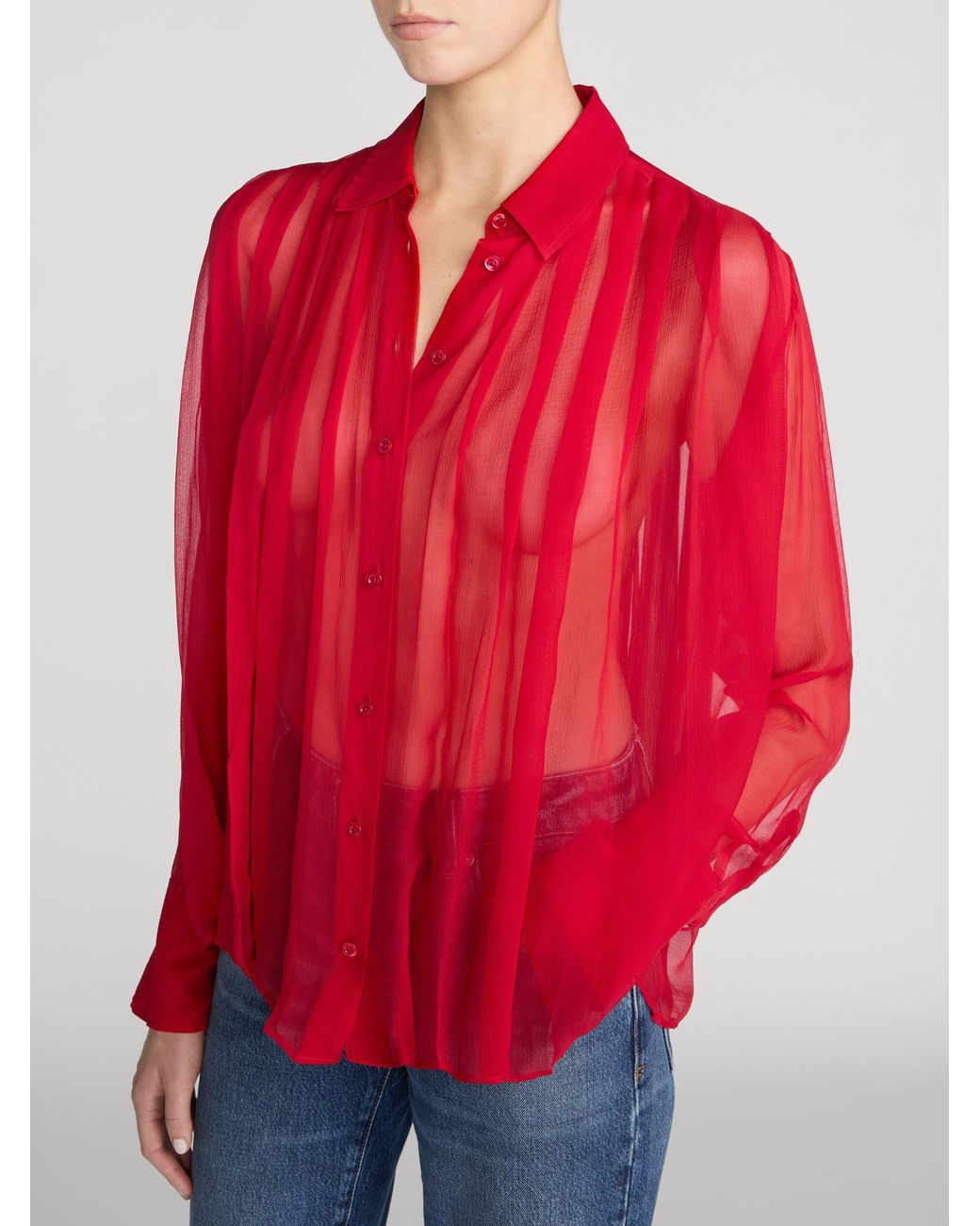 FRAME Red The Whisper Pleat Top