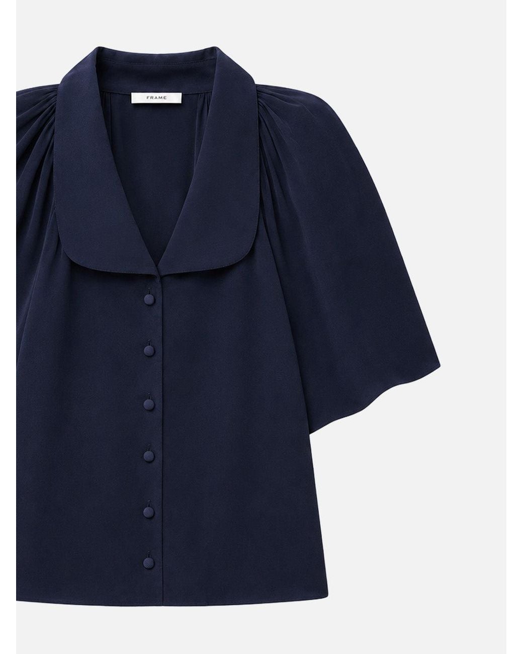 FRAME Blue The Short Sleeve Silk Gala Shirt