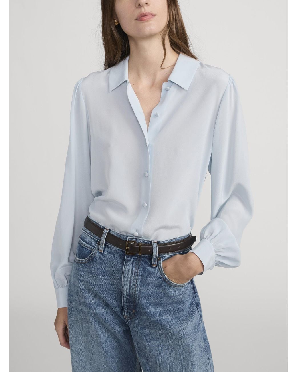 FRAME Blue The Silk Staple Blouse