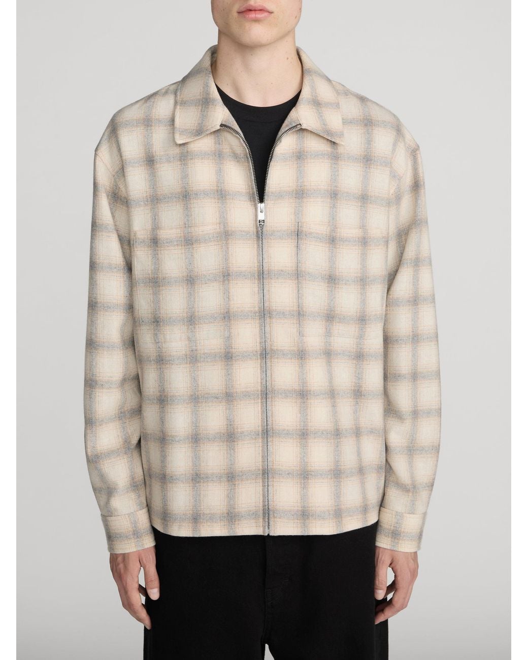 FRAME Natural Plaid Zip Overshirt for men