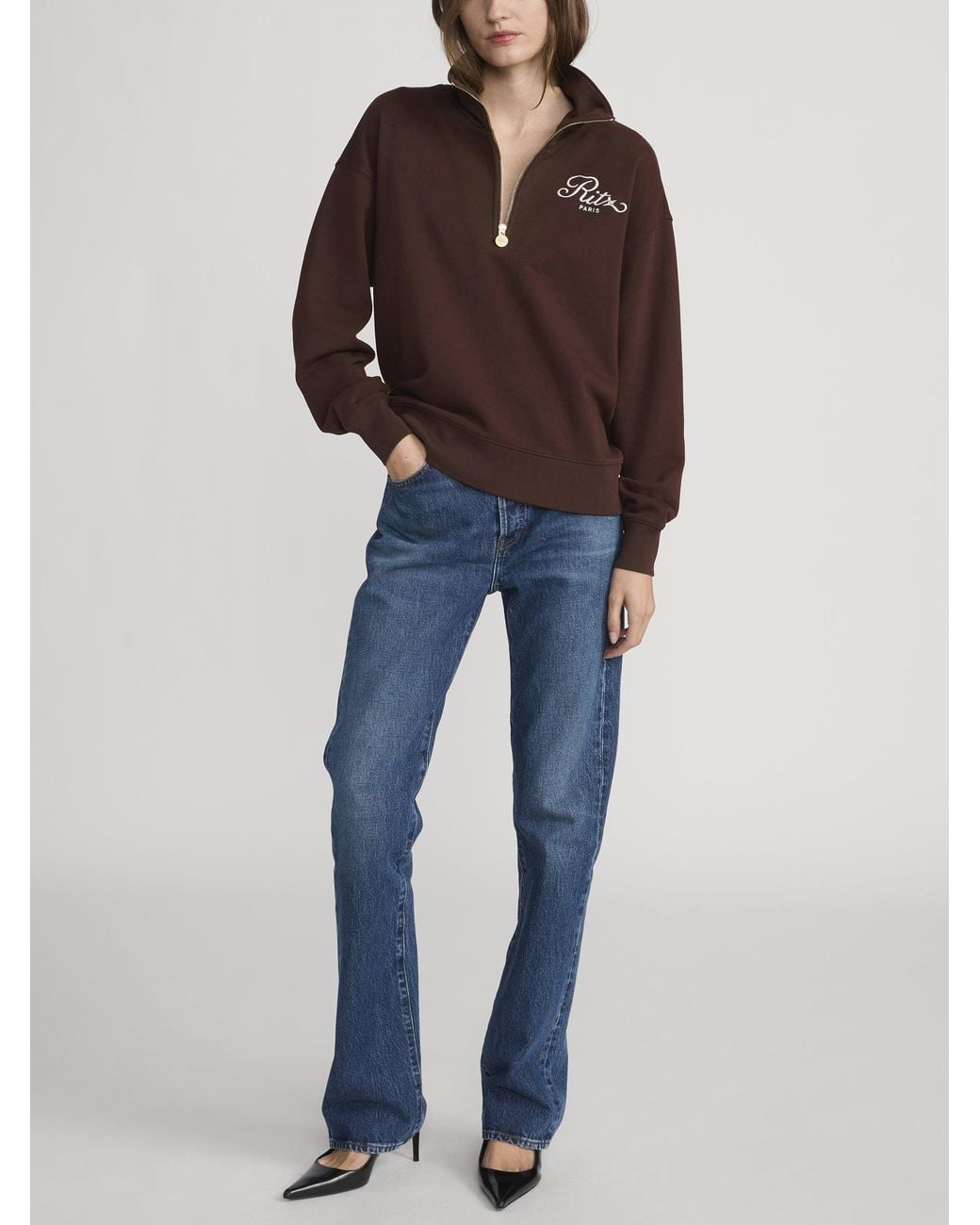 FRAME Brown Ritz Half Zip Polo