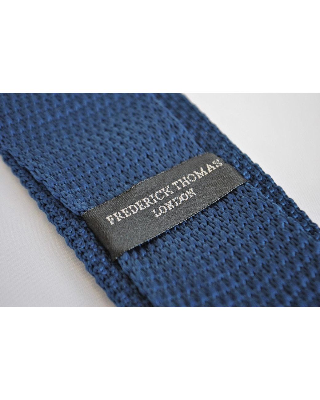 Frederick Thomas navy blue skinny knitted tie with ivory cream tip FT2023 