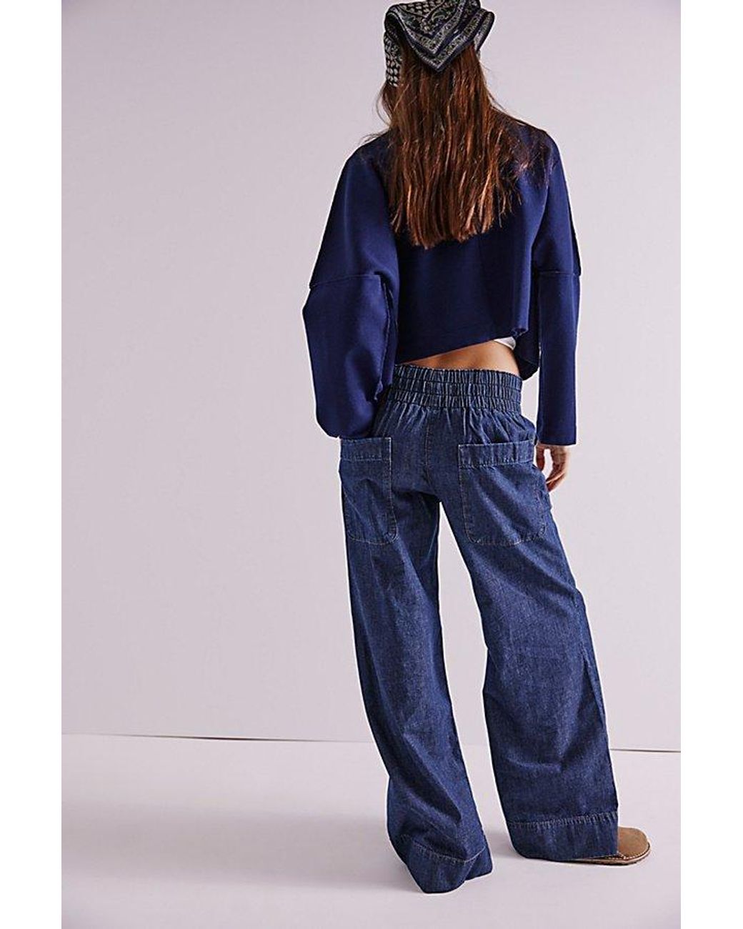 Free People Blue Breezy Denim Pull-on Jeans
