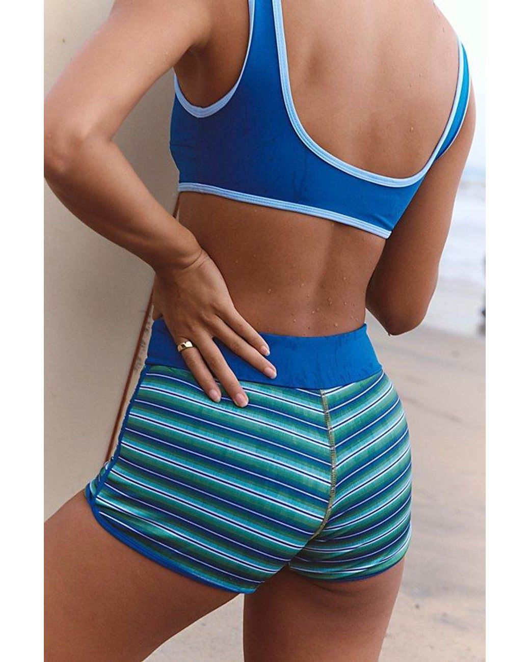 Noserider Blue Retro Striped Surf Shorts