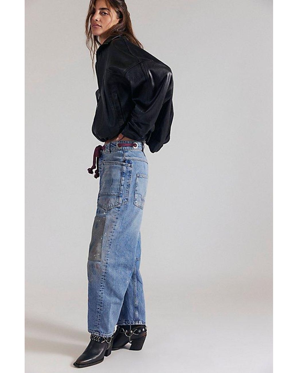 Free People Blue Moxie Pull-On Barrel Jeans