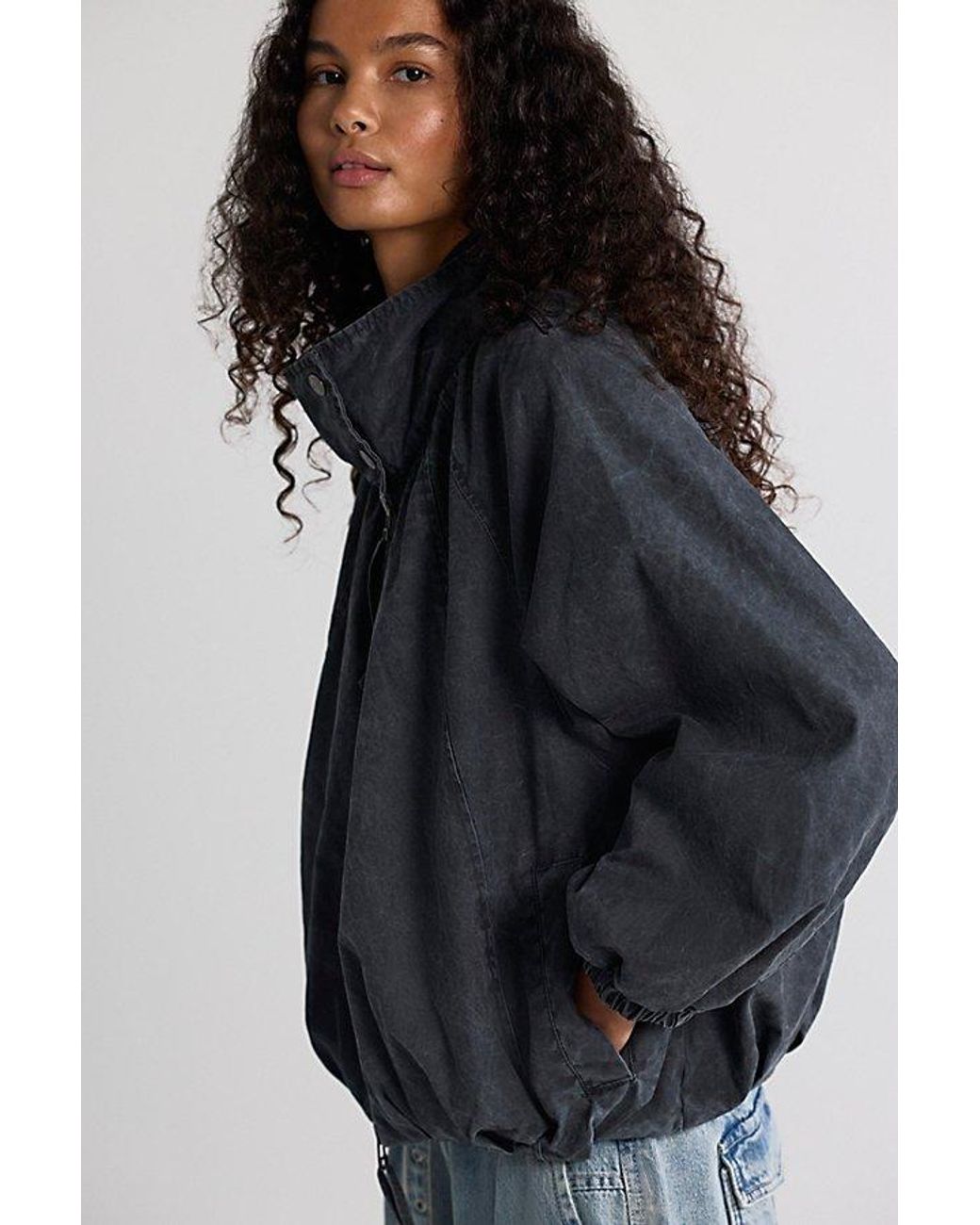 Free People Black Chelsea Funnel-Neck Oversized Jacket
