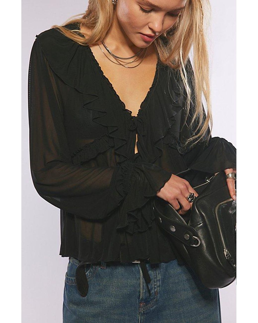 Free People Black Fearless Long Sleeve Top