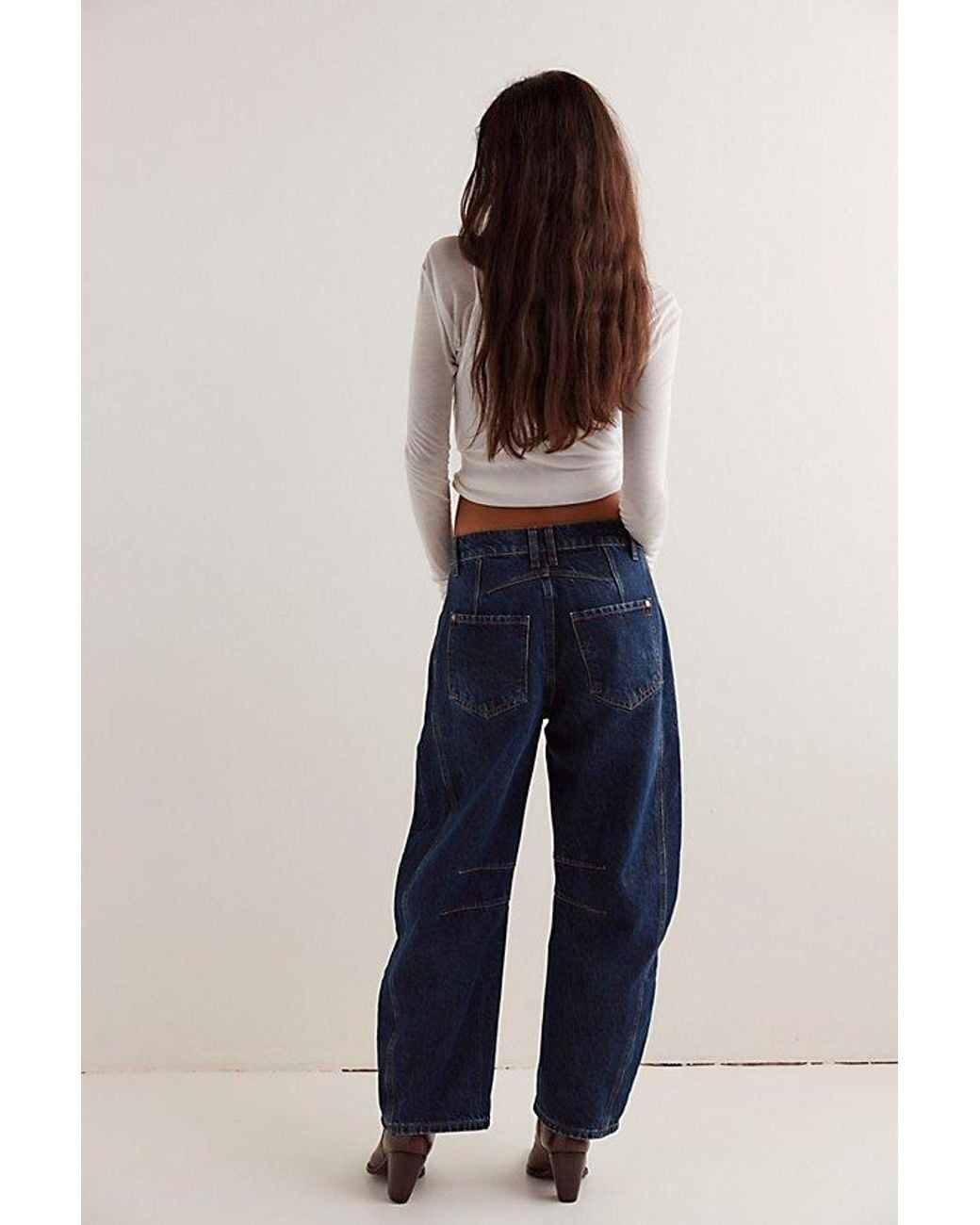 Free People Blue We The Free Good Luck Mid-Rise Barrel Jeans